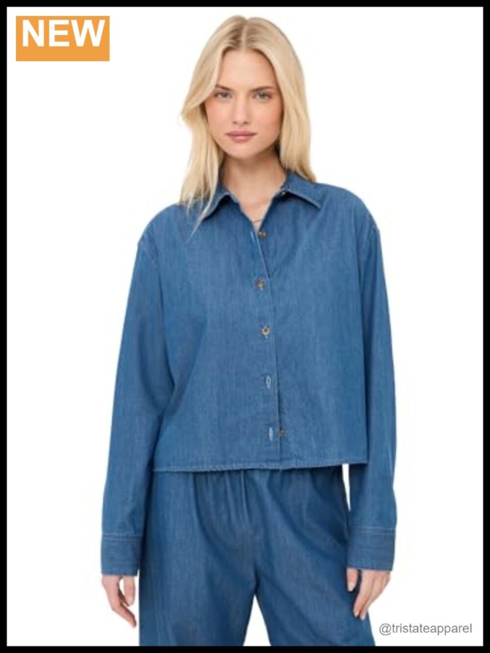 LE BOP Women's Montana Button Down Cotton Chambray Long Sleeve